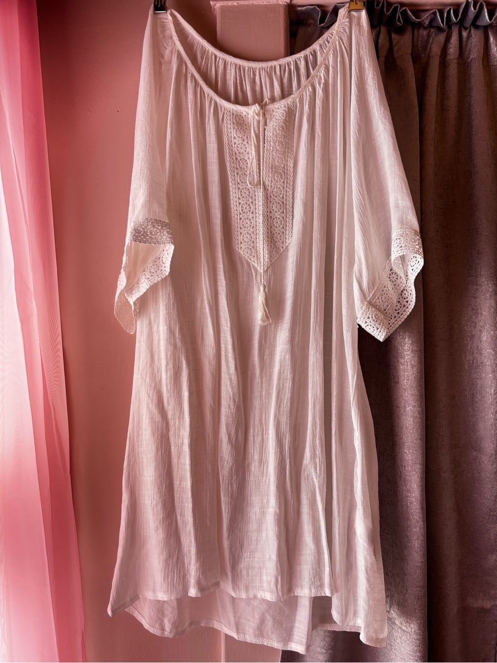White Lace Sleeve Beach Coverup | Sheer | XL